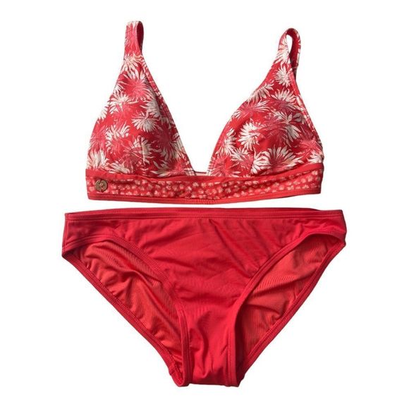☀️☀️☀️ MICHAEL Michael Kors 2 Piece Bikini Palm Mix Top Solid Bottom - Picture 2 of 4